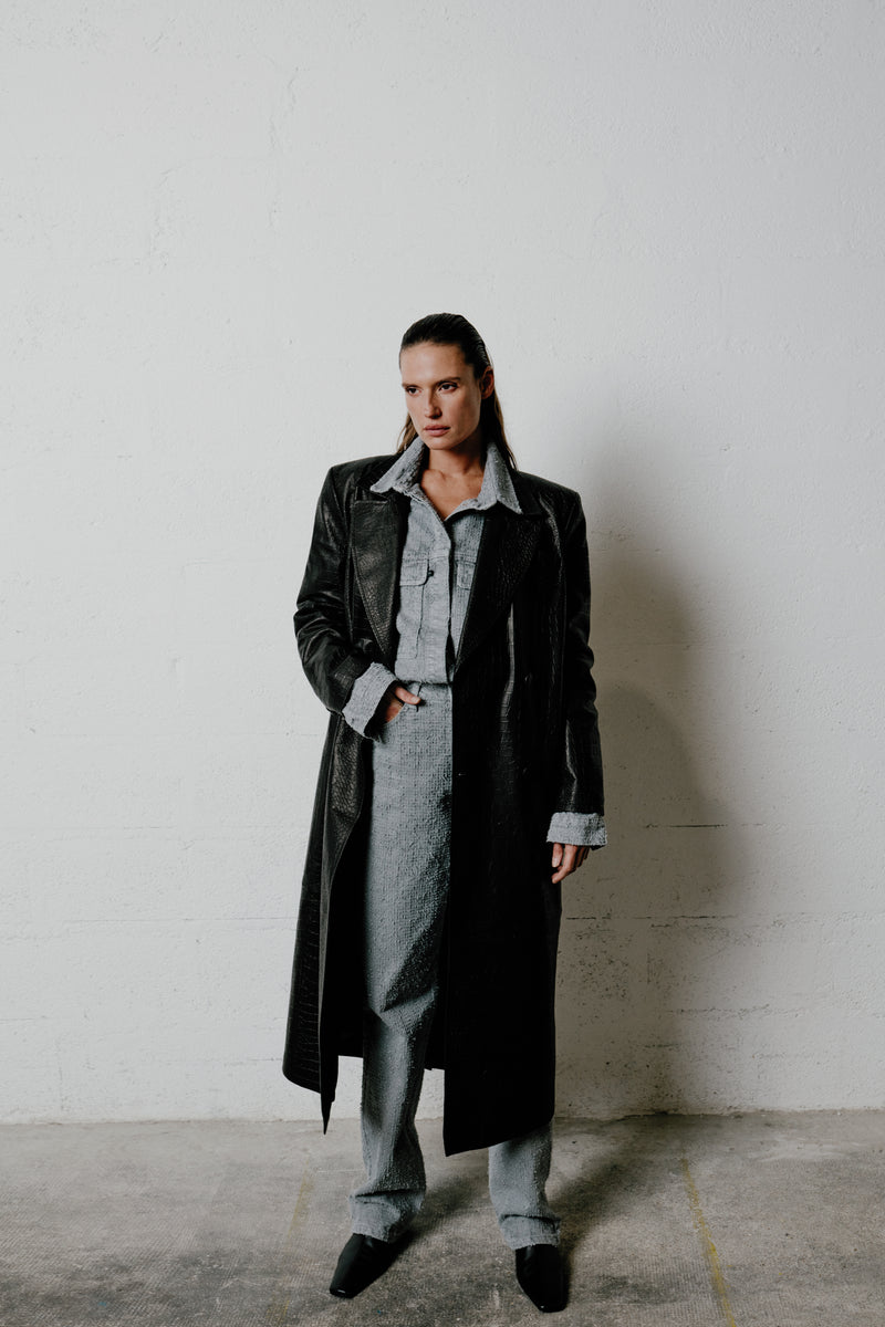 Elodie Croc Effect Leather Trenchcoat