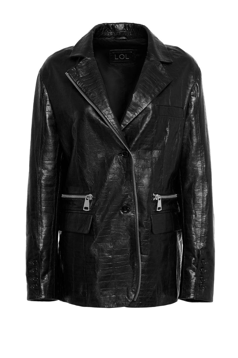 Azelie Croc Effect Leather Jacket